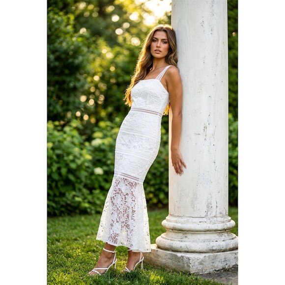 Just Me Dresses & Skirts - Just Me Dress Womens Size S Ivory Floral Lace Mermaid Midi shoulder straps new